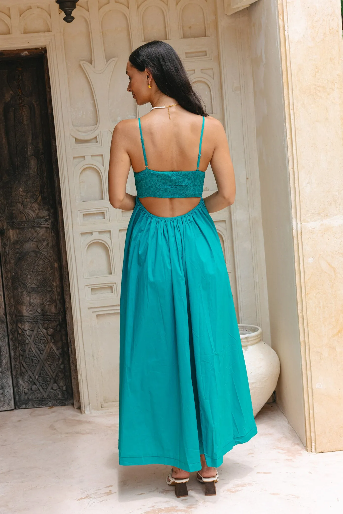 Alethea Teal Blue Flared Maxi Dress