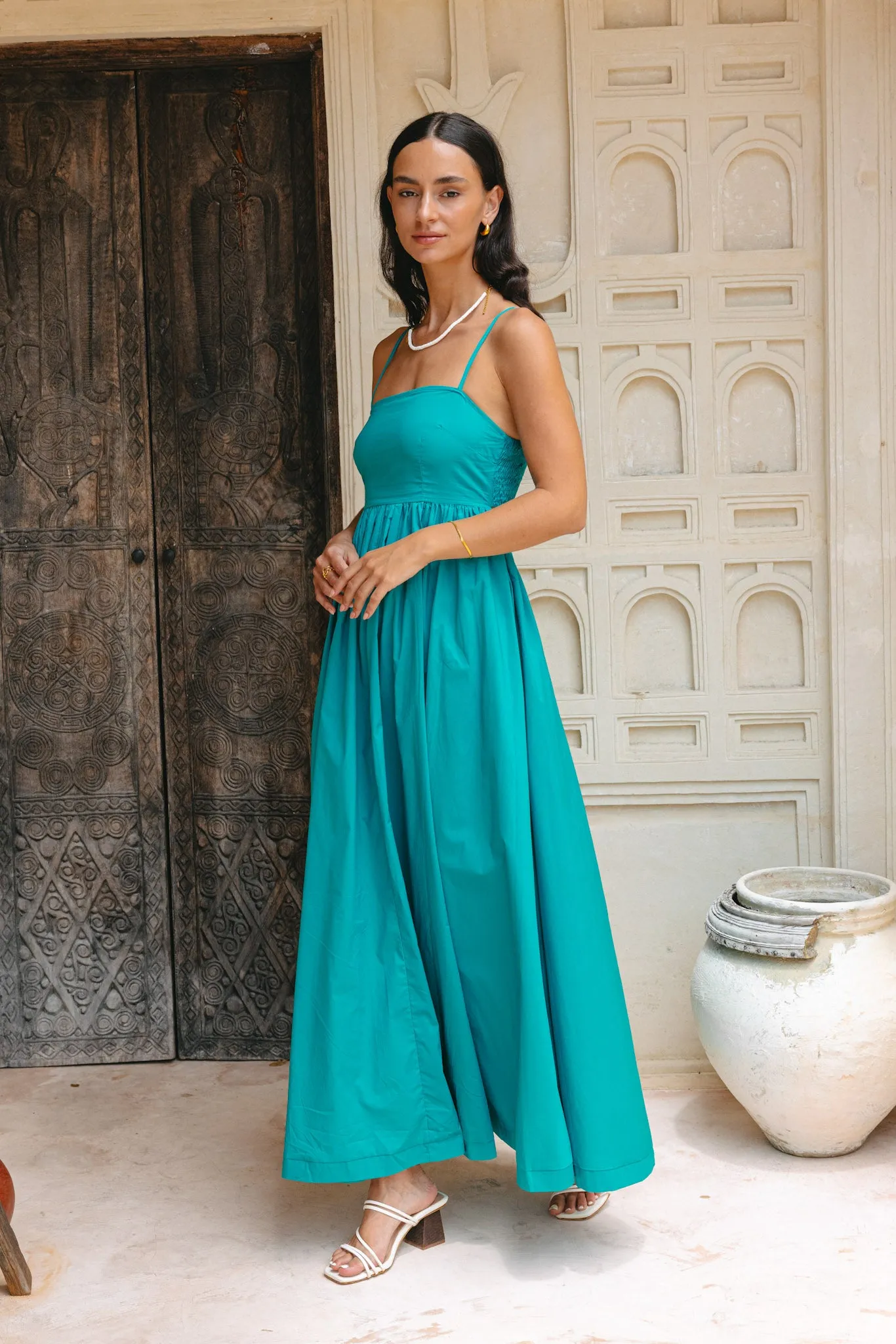 Alethea Teal Blue Flared Maxi Dress