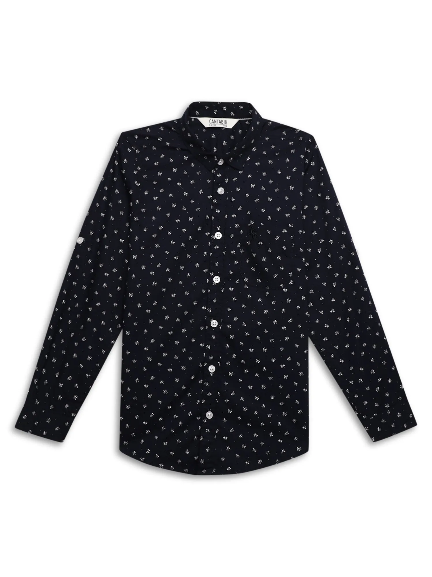 Boys Casual Navy Blue Full Sleeve with Tab  Shirt