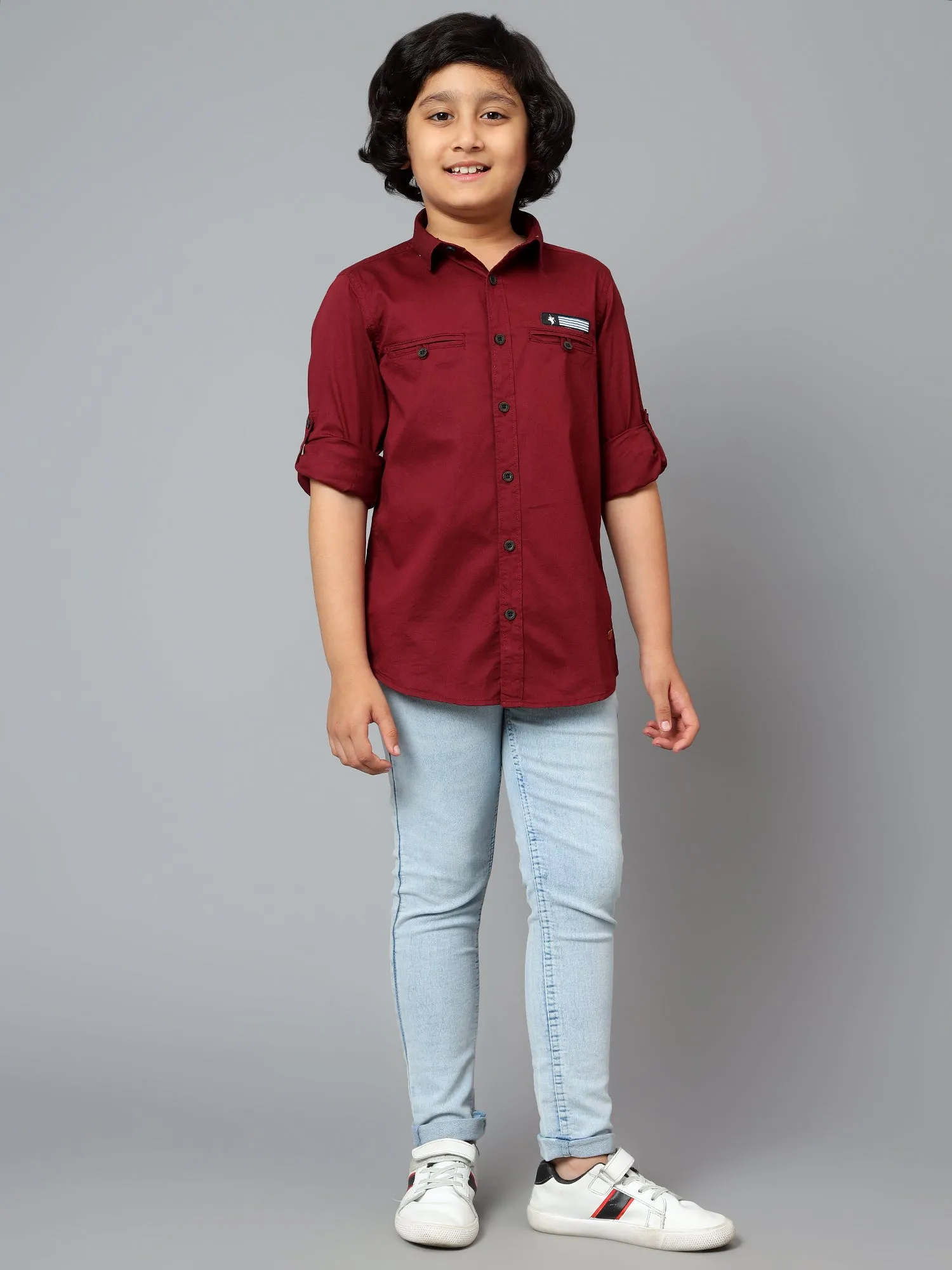 Boys Casual Wine Full Sleeve with Tab  Shirt