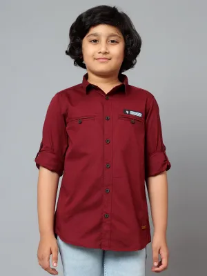 Boys Casual Wine Full Sleeve with Tab  Shirt