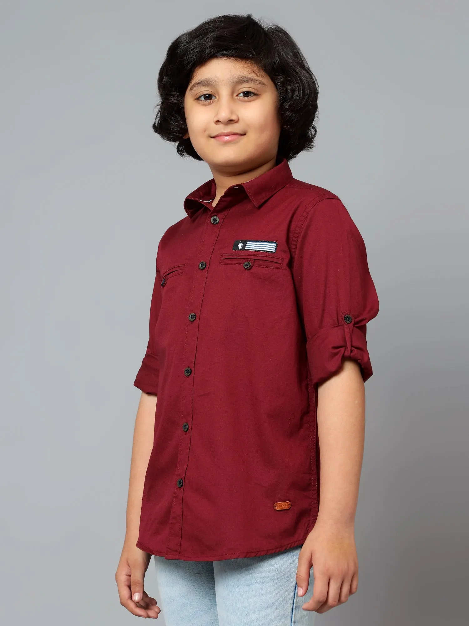 Boys Casual Wine Full Sleeve with Tab  Shirt