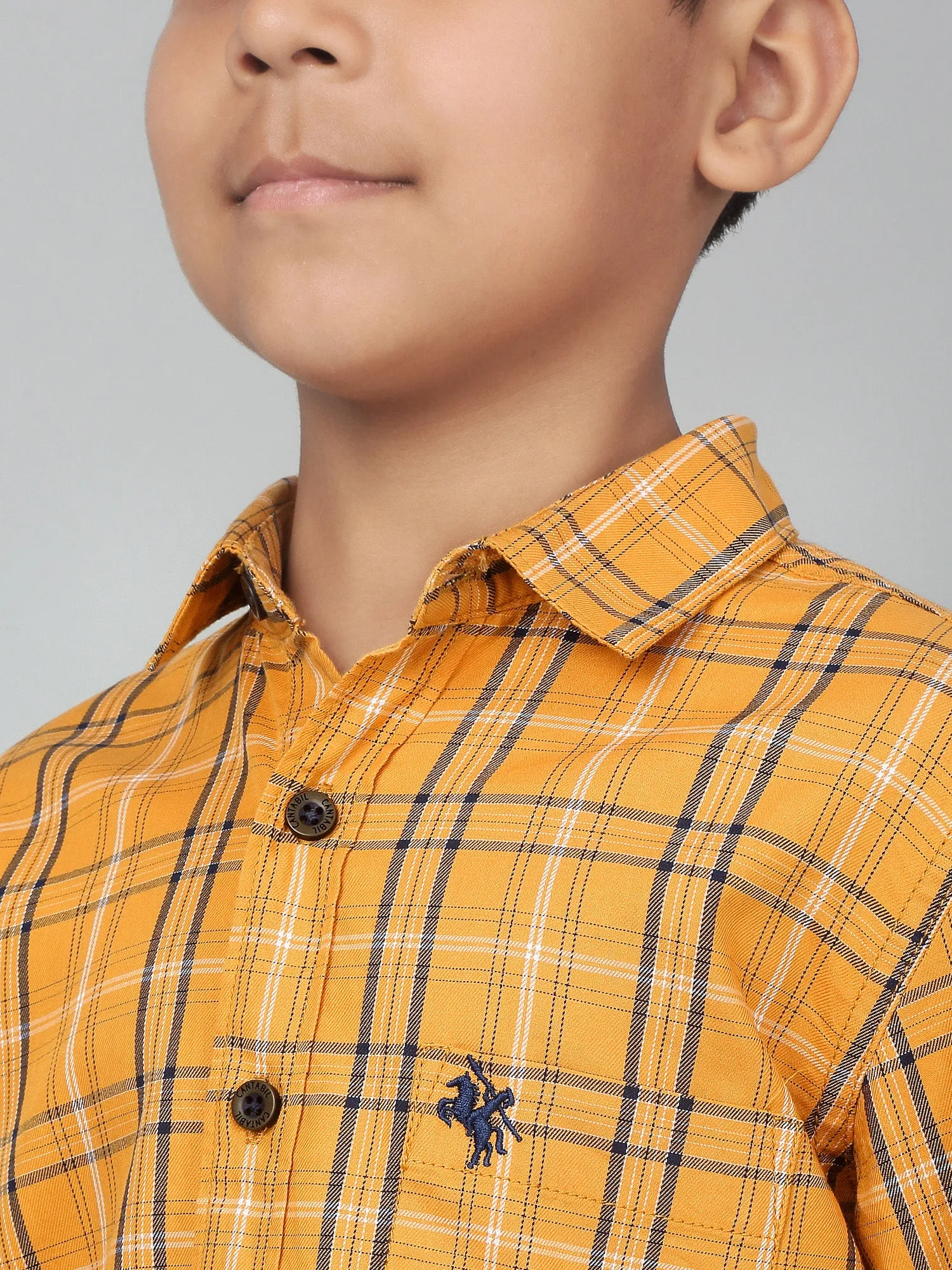 Boy's Mustard Checkered Full Sleeves Shirt