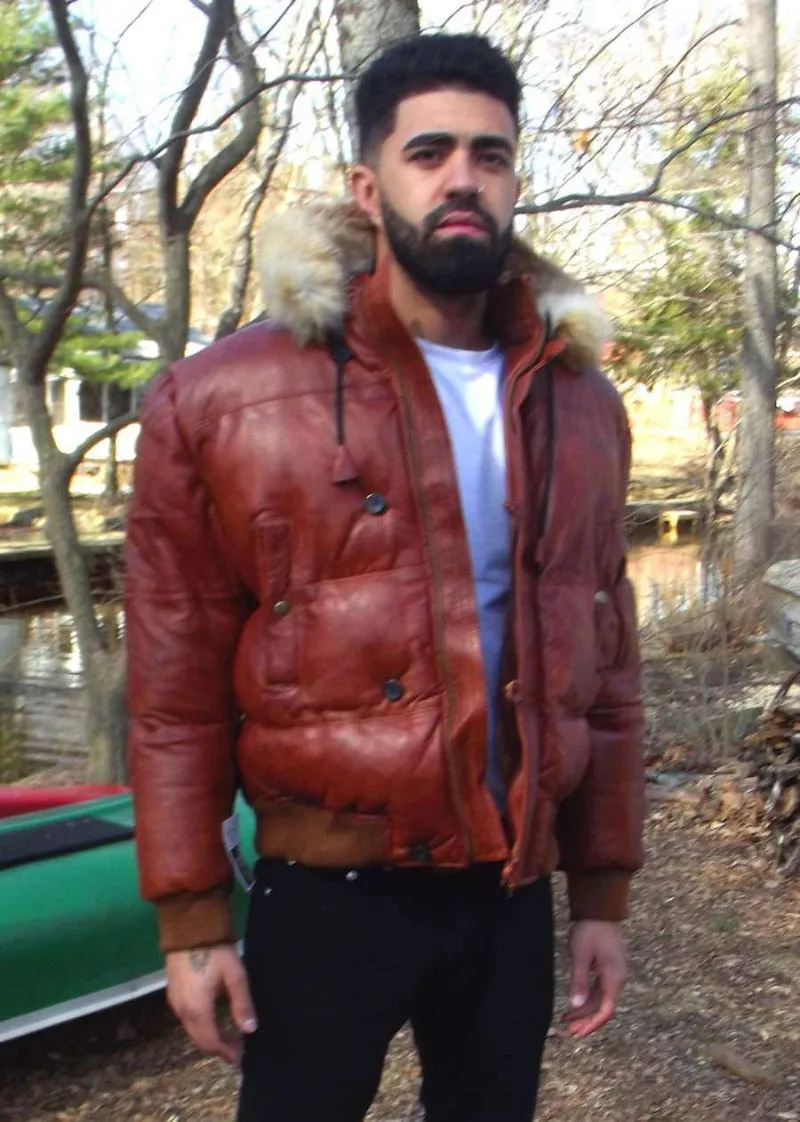 Brown Puffer Leather Jacket