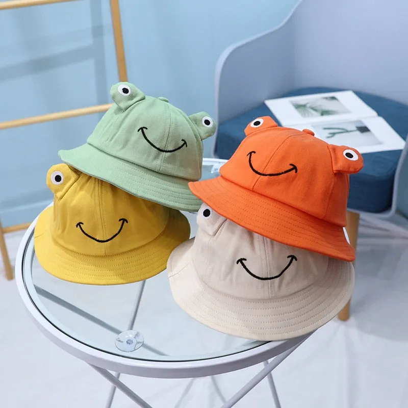 Cartoon Frog Kids Bucket Hat Children Summer Hats Boys Sun Caps Sun Protective Baby Hats Caps