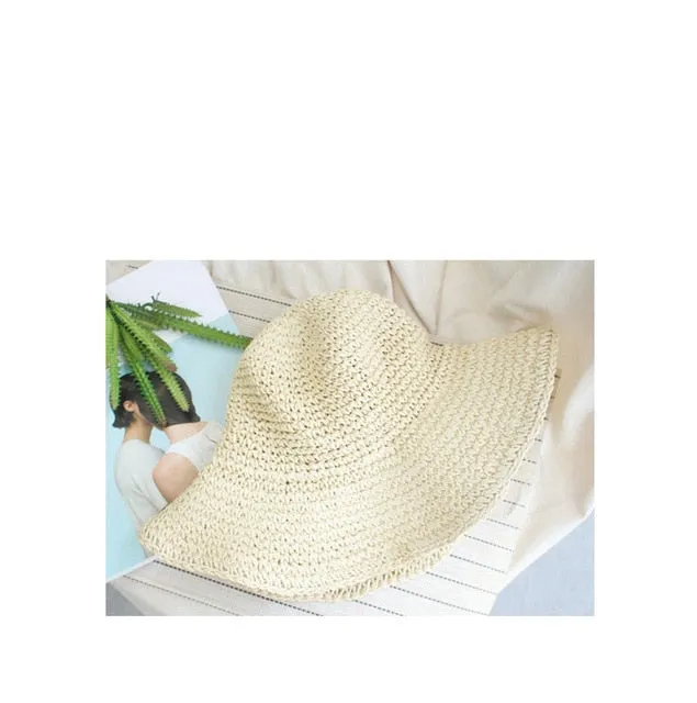 Casual Foldable Women’s Straw Woven Sun Hat For Beach With Wide Brim