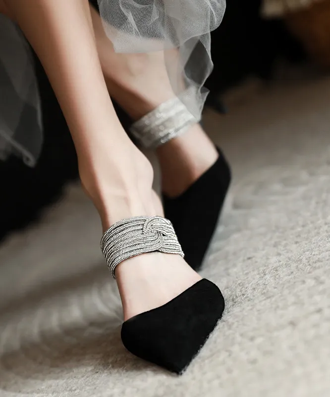 Classy Zircon Black Suede Slide Sandals