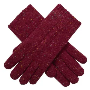 Dents Marl Yarn Cable Knit Gloves - Shiraz Red