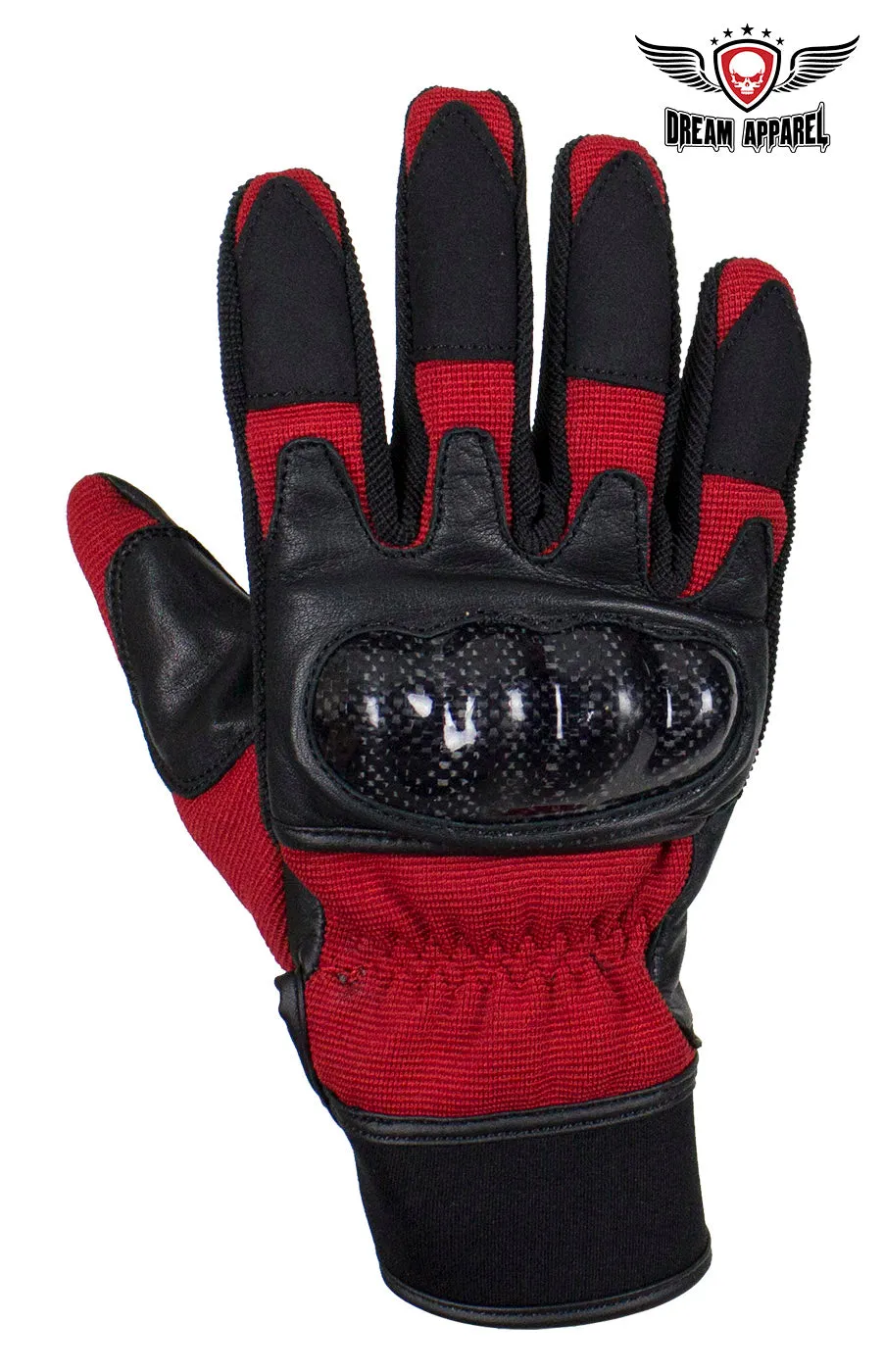 Dream Apparel Red and Black Leather Motorcycle Gloves