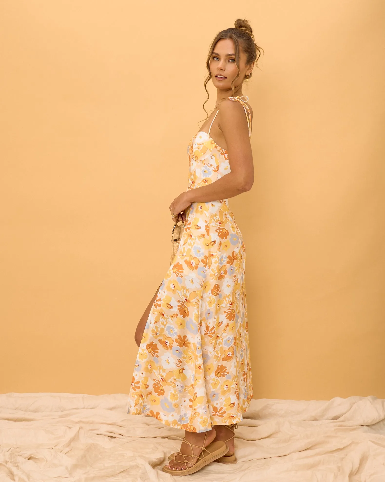 Elise Yellow Floral Midi Dress