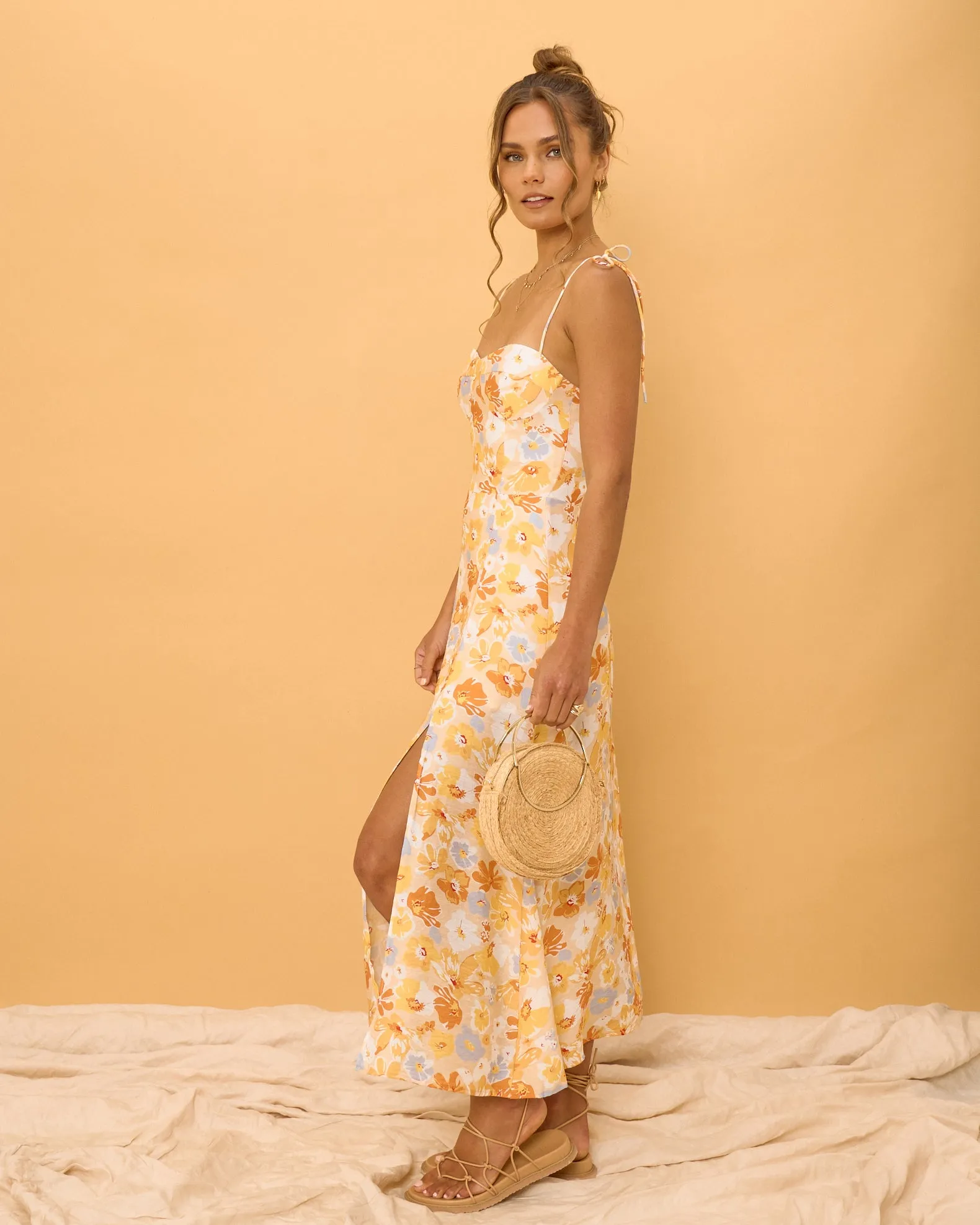 Elise Yellow Floral Midi Dress