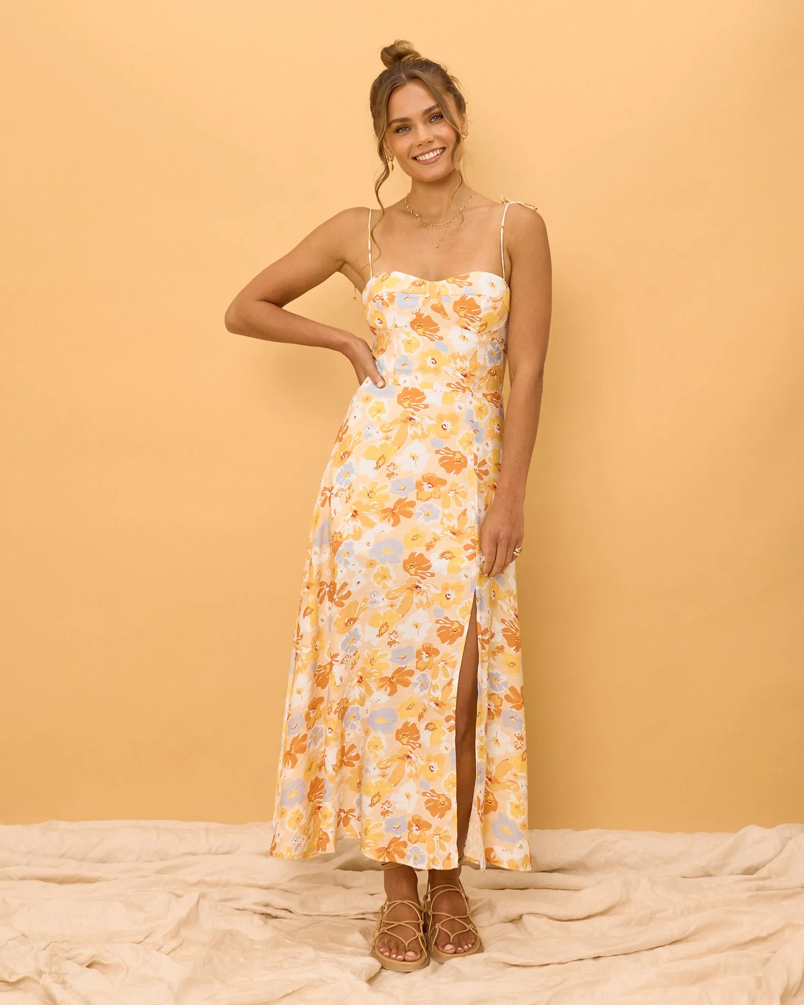 Elise Yellow Floral Midi Dress