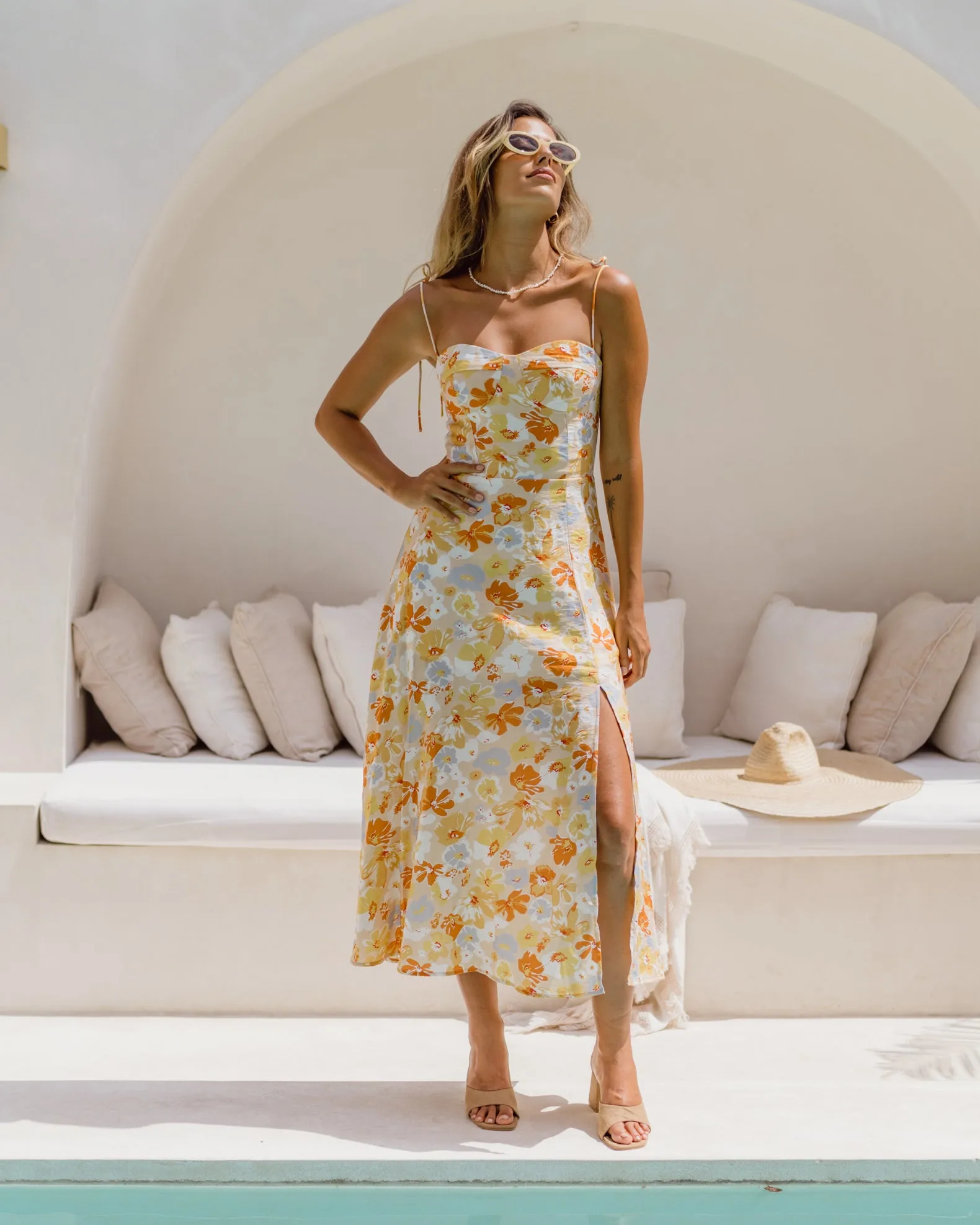 Elise Yellow Floral Midi Dress