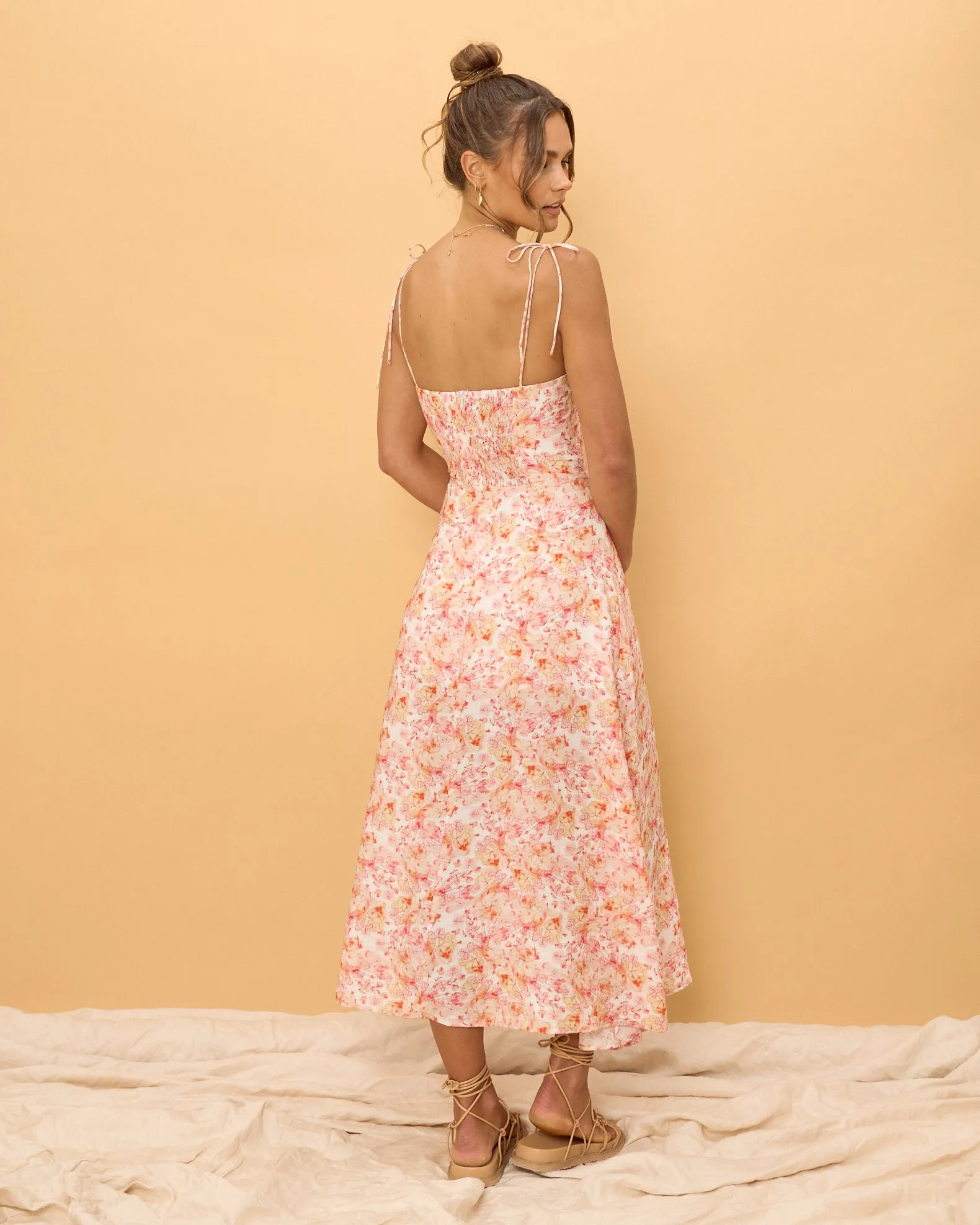 Emmie Pink Floral Midi Dress