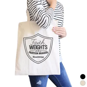 Faith Weights Canvas Shoulder Bag For Workout Funny Saying Gifts