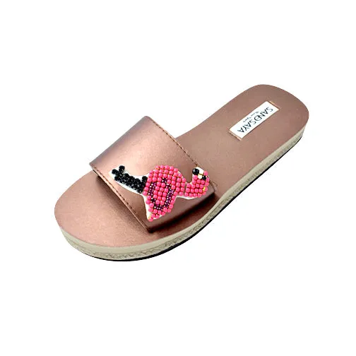 Flamingo - Pink Rhine Stone Embellished Sandals_ Waterproof Espadrille Flat