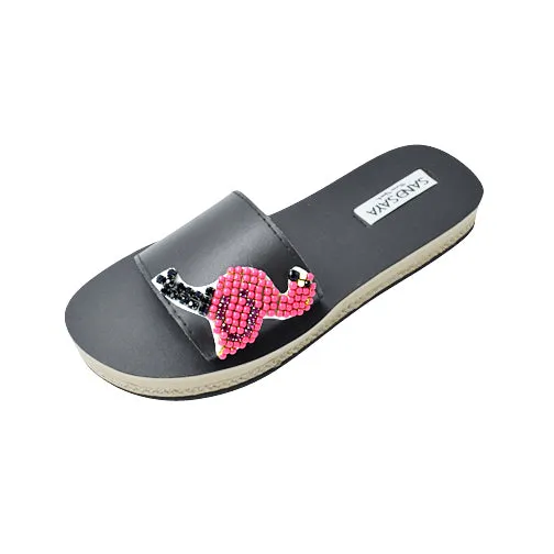 Flamingo - Pink Rhine Stone Embellished Sandals_ Waterproof Espadrille Flat