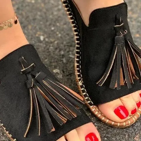 Fringe slide sandals chic slip on sandals with tassels