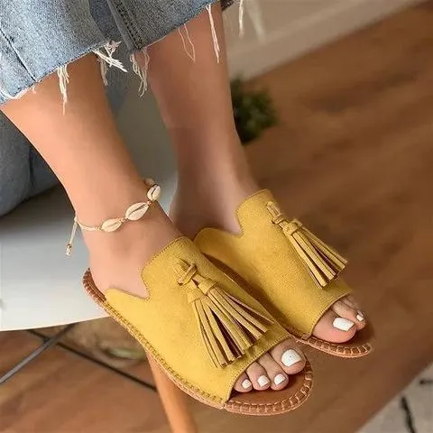 Fringe slide sandals chic slip on sandals with tassels