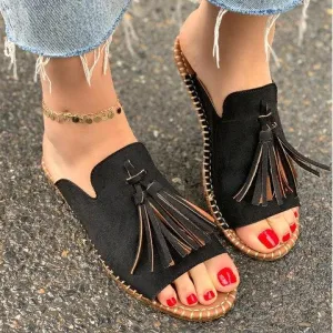 Fringe slide sandals chic slip on sandals with tassels