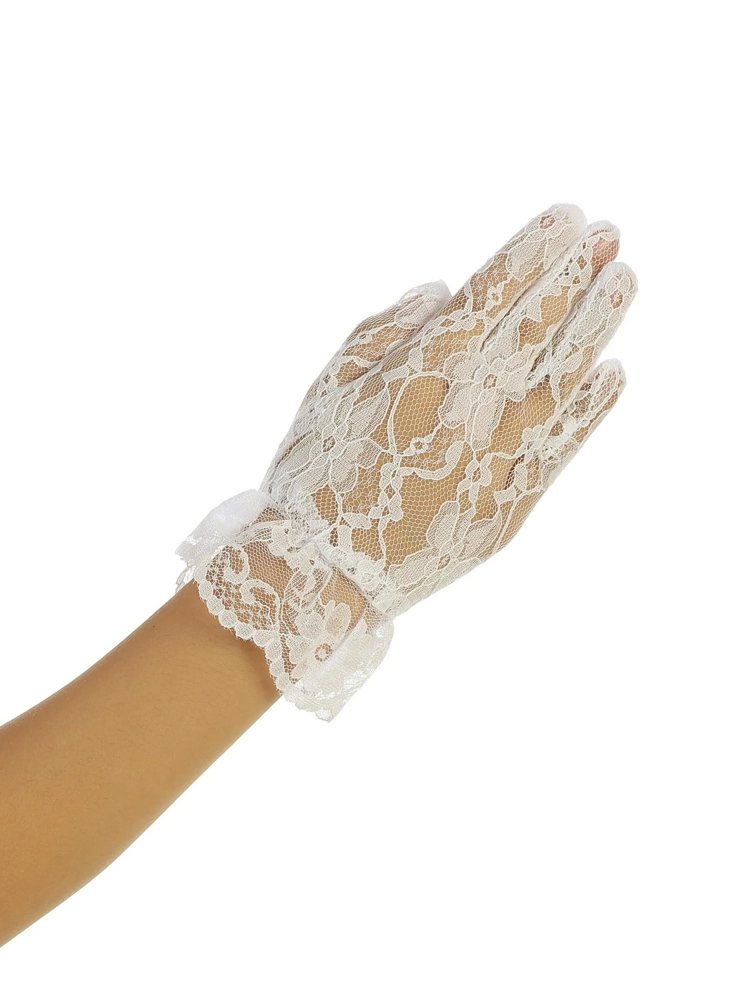 Girls Ivory Wrist Length Floral Lace Special Occasion Flower Girl Gloves 0-14