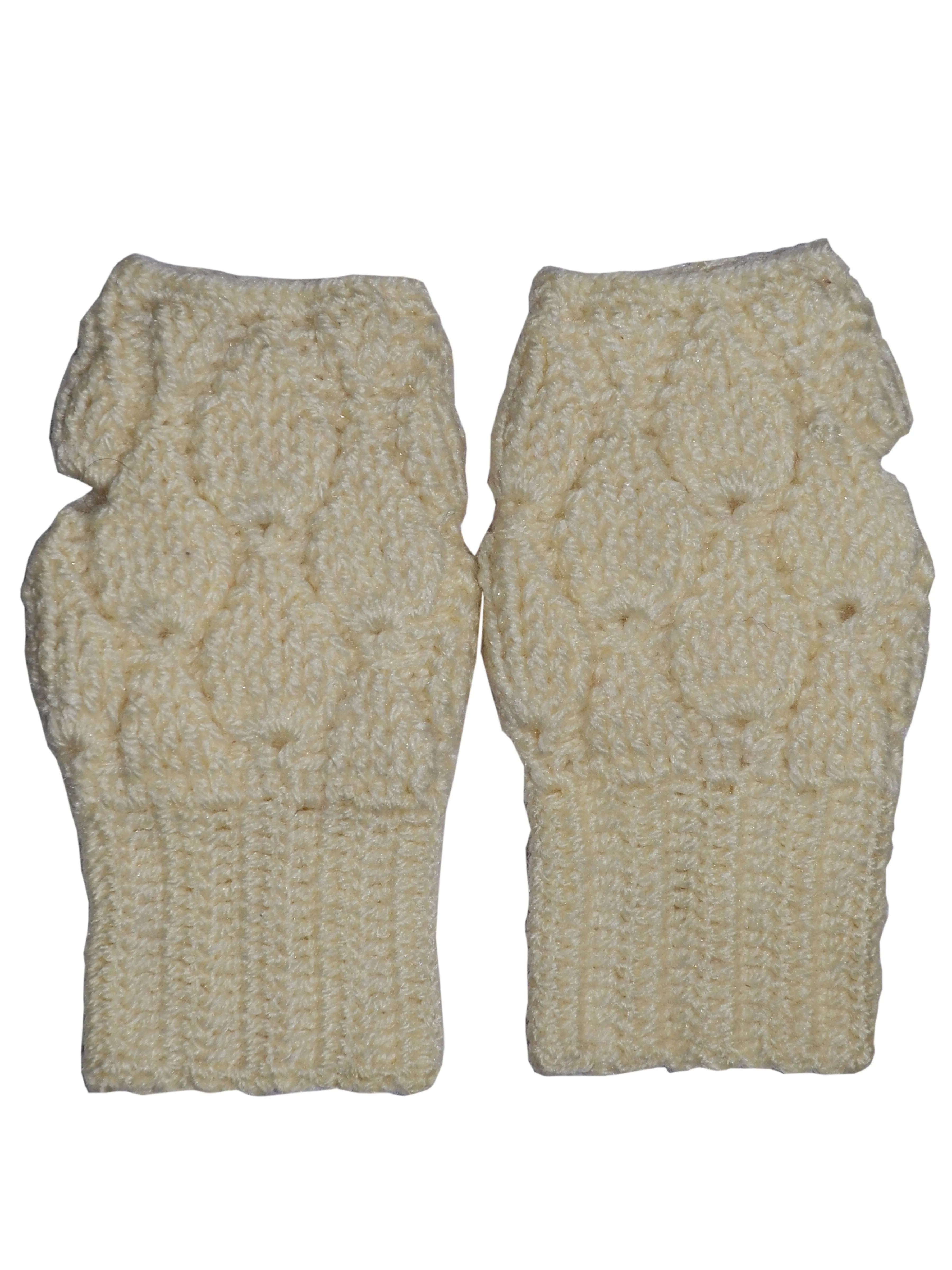 Graminarts Handmade Yarn Fingerless Peaceful White Gloves