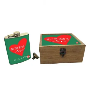 Hip Flask Gift Box -All You Need is Love Green