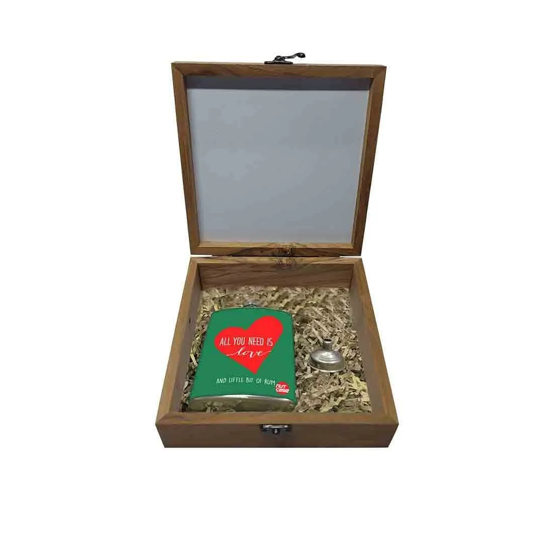 Hip Flask Gift Box -All You Need is Love Green