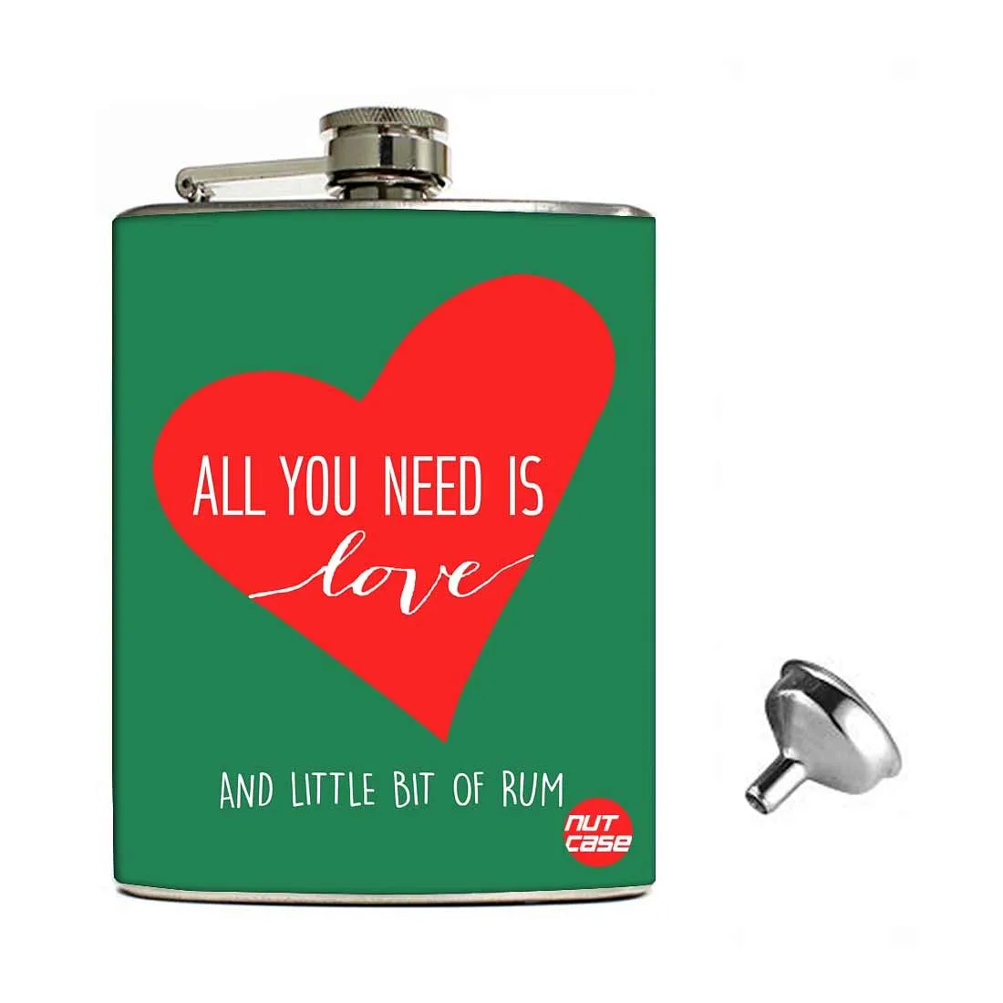 Hip Flask Gift Box -All You Need is Love Green