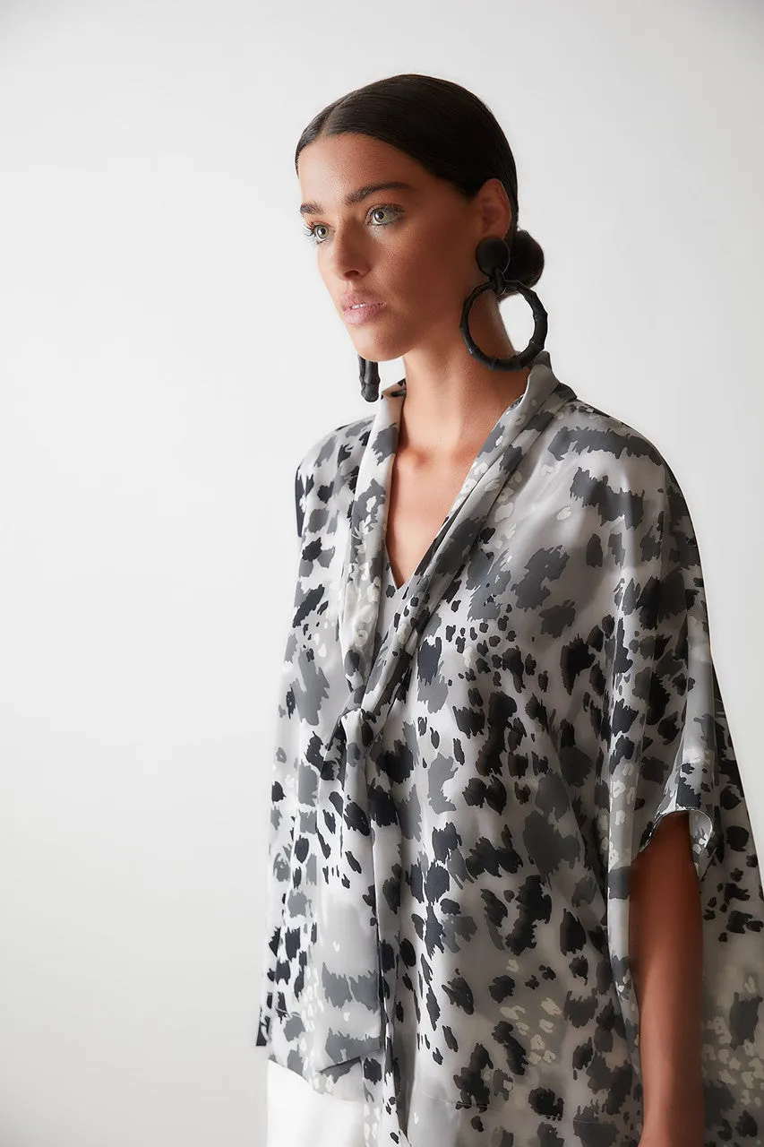 Jaguar Tie Neck Caftan Top