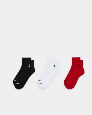 Jordan Unisex Jordan Everyday Cushioned Polyester Ankle Socks 3 Pack Black/White/Gym Red