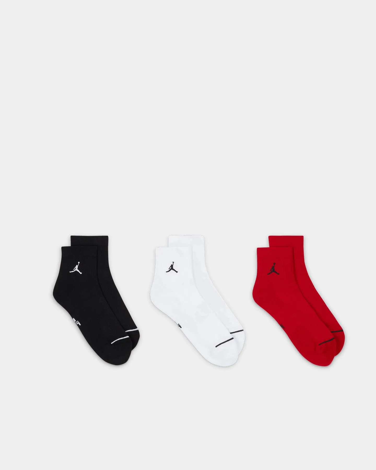 Jordan Unisex Jordan Everyday Cushioned Polyester Ankle Socks 3 Pack Black/White/Gym Red