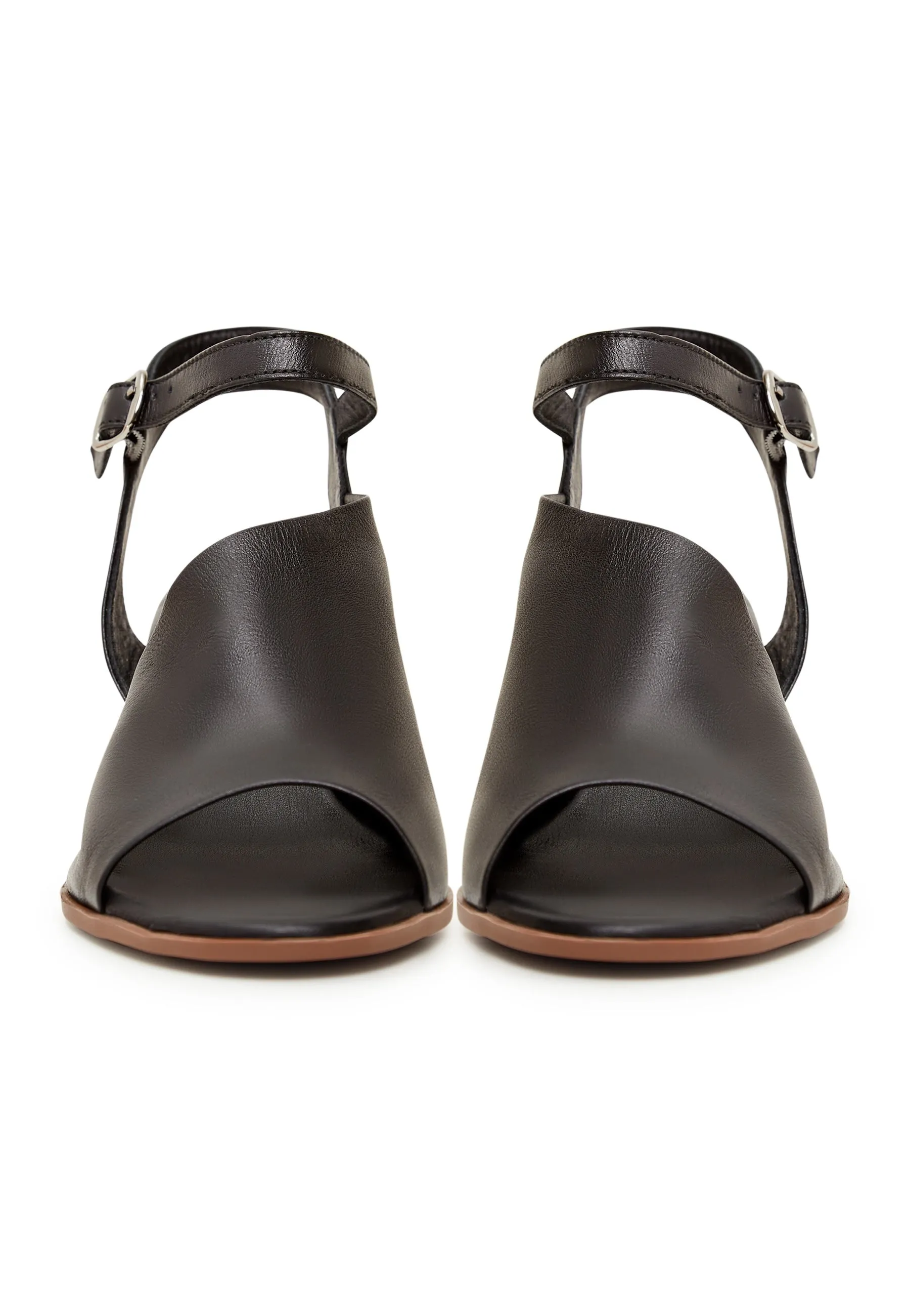 Leather Block Heeled Sandals - Black