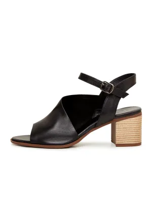 Leather Block Heeled Sandals - Black