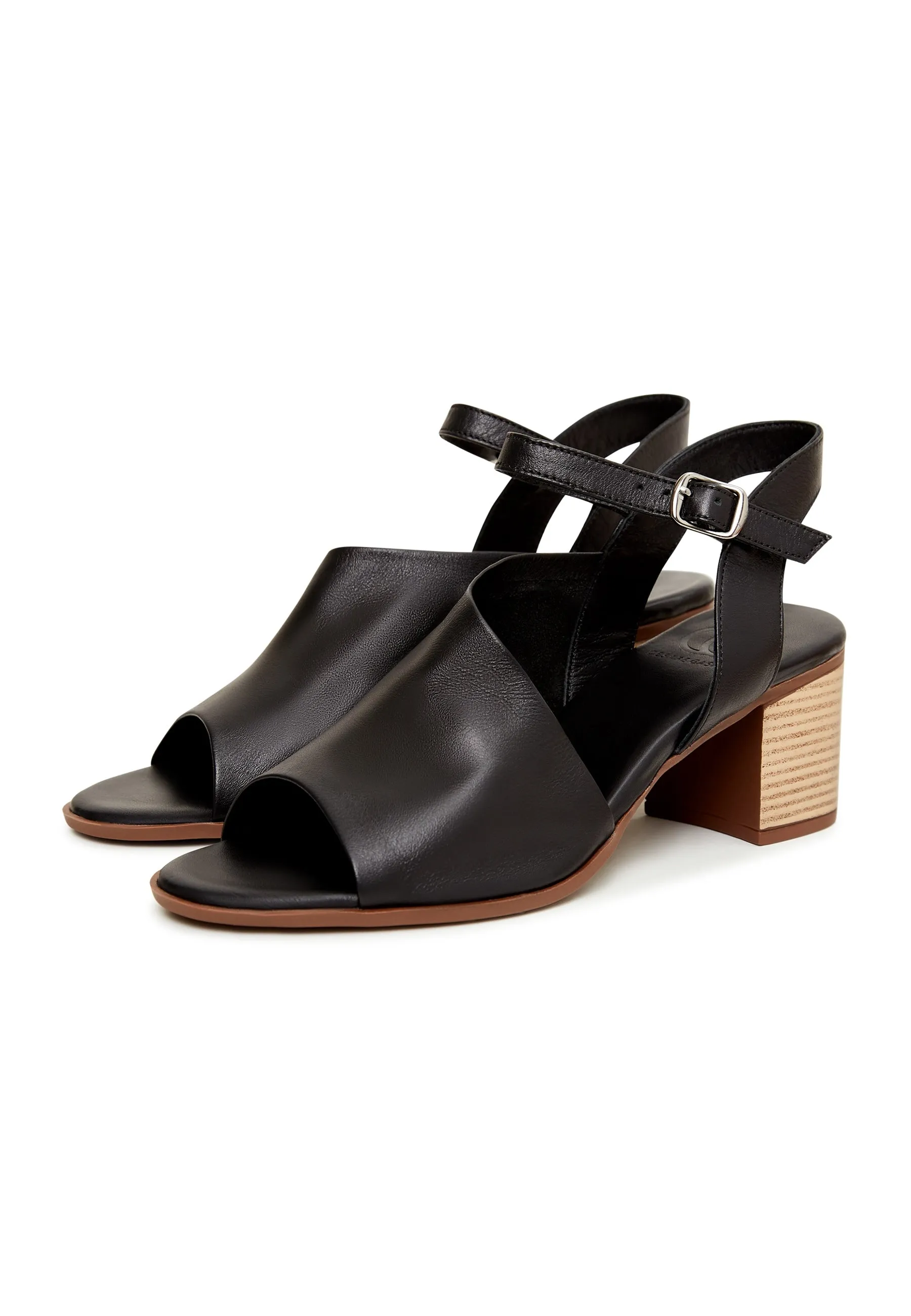 Leather Block Heeled Sandals - Black