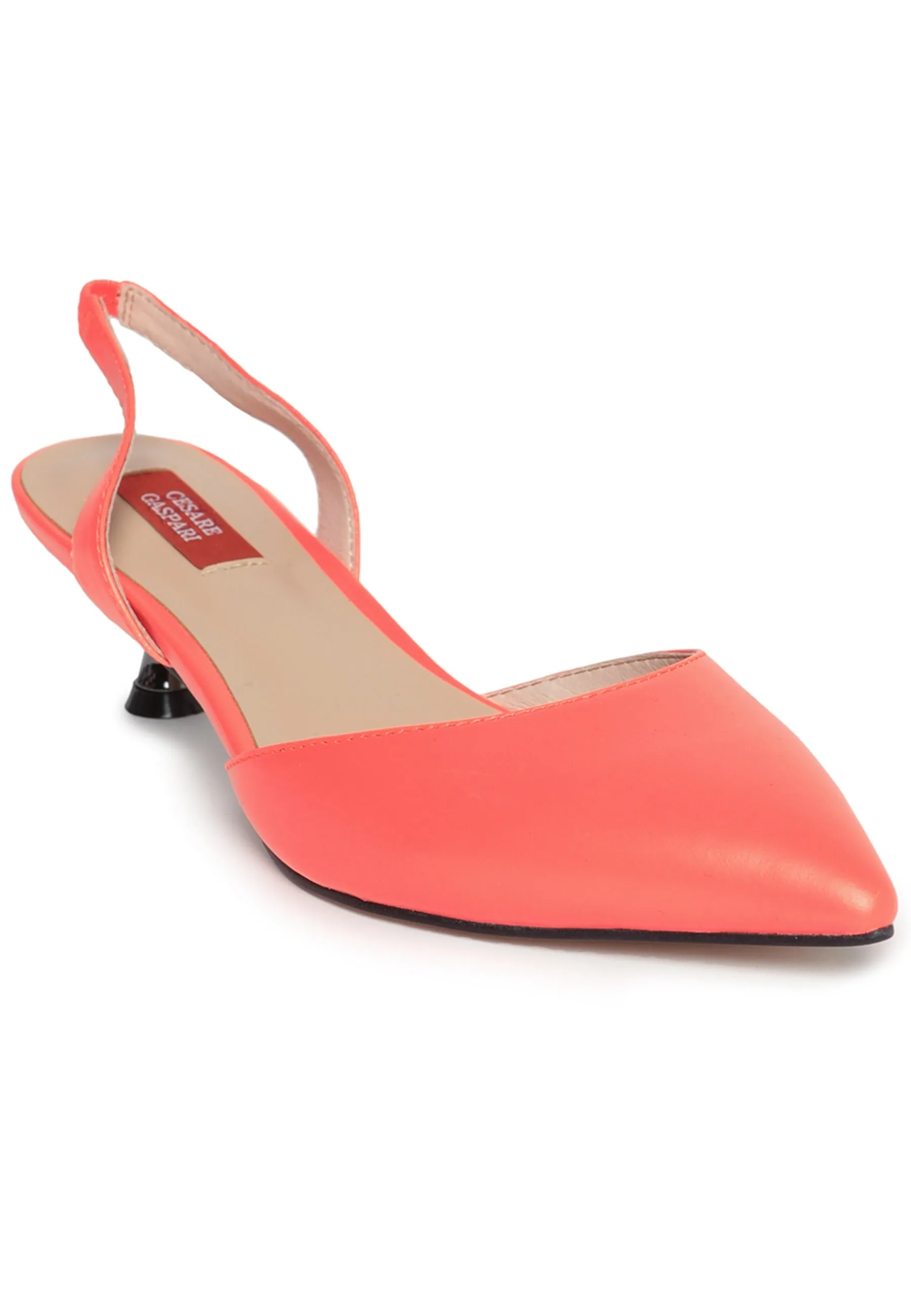 Leather Kitten Heel Sandals - Orange