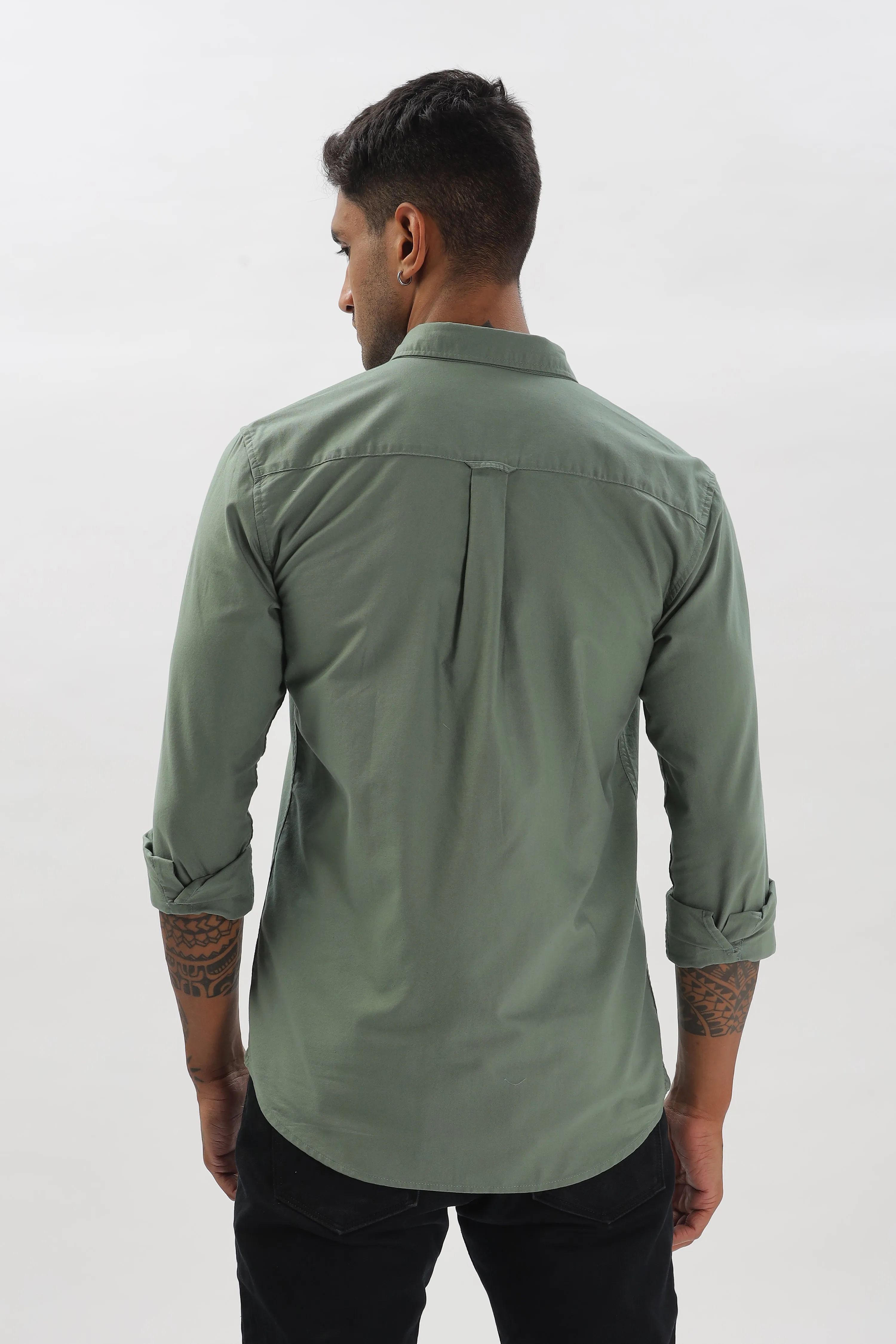 Light Green Regular Fit Plain Full Sleeve Shirt