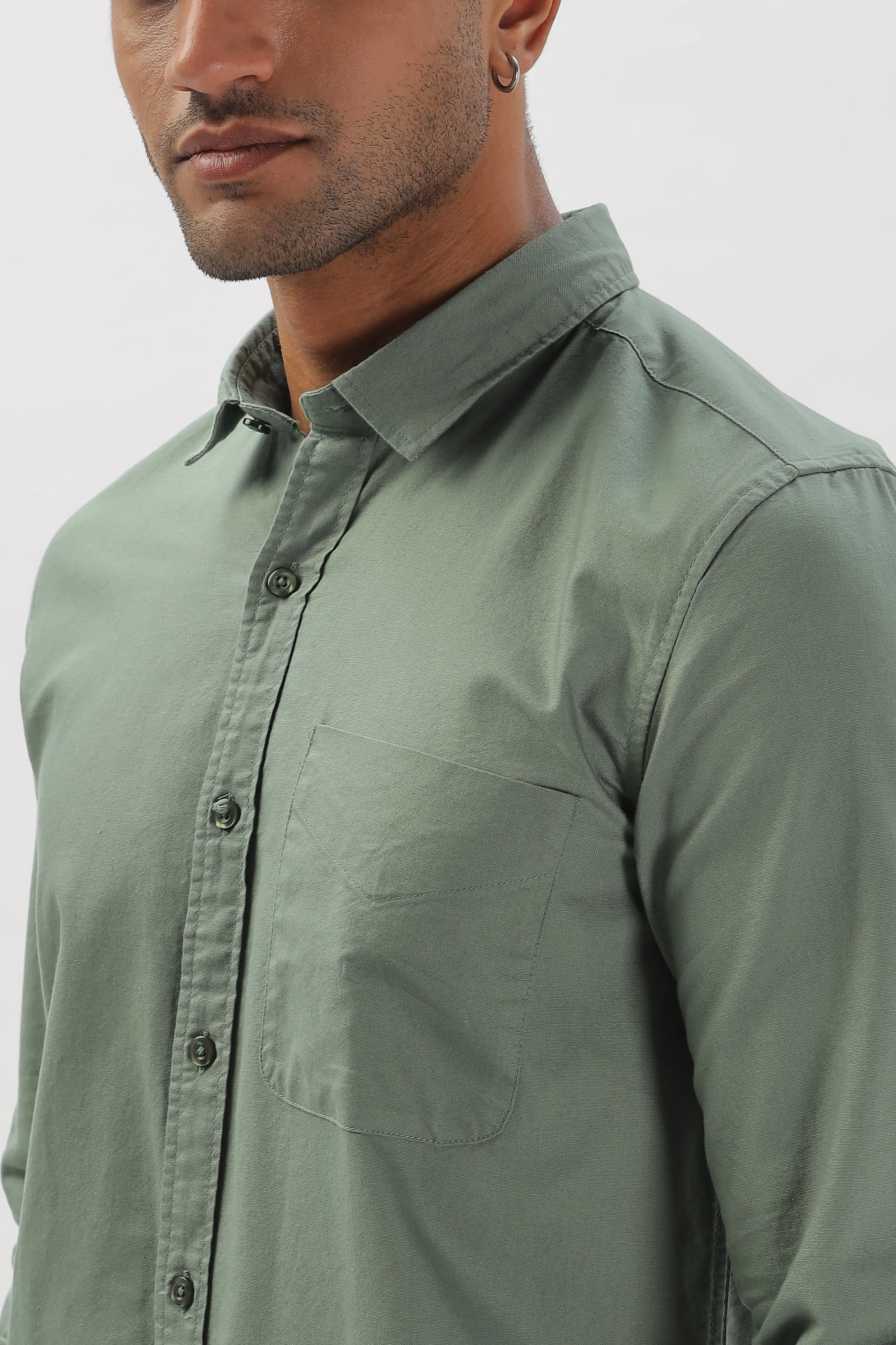 Light Green Regular Fit Plain Full Sleeve Shirt