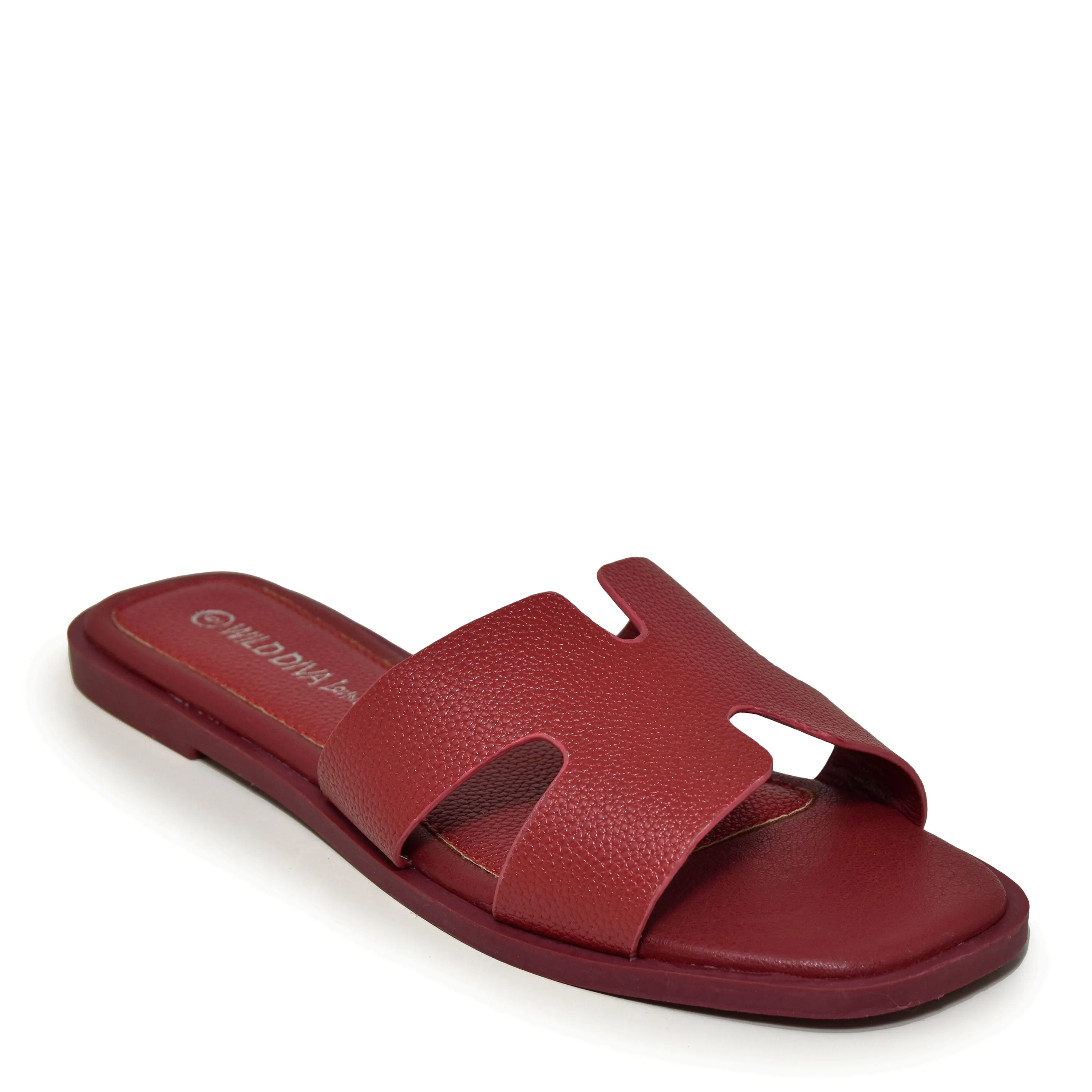 LUKE-01A Faux Leather Slip On Fashion Square Toe Flat Sandals