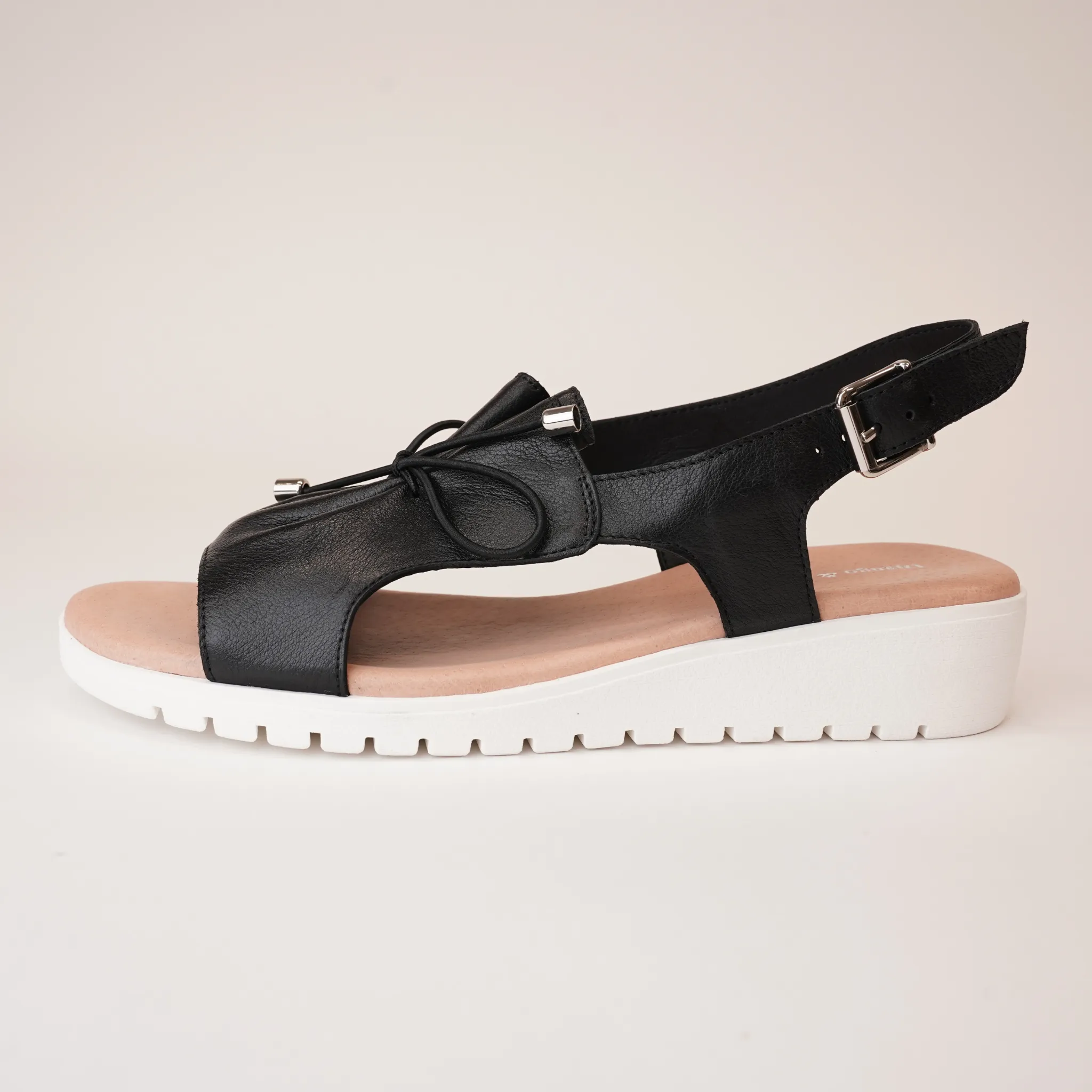 Malika Black/White Leather Sandals