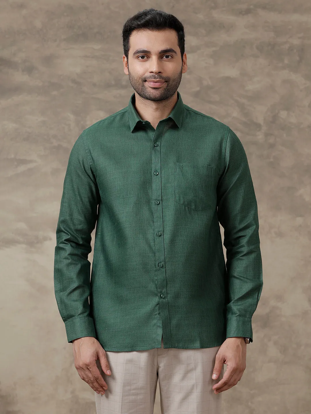 Men Cotton Blend Full Sleeves Shirt Dark Green T26 TB9