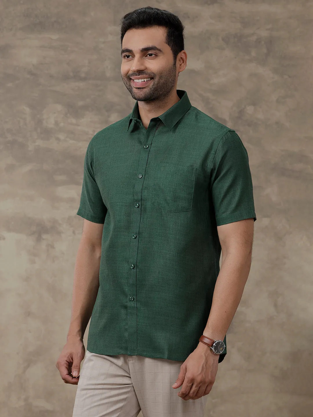 Men Cotton Blend Half Sleeves Shirt Dark Green T26 TB9