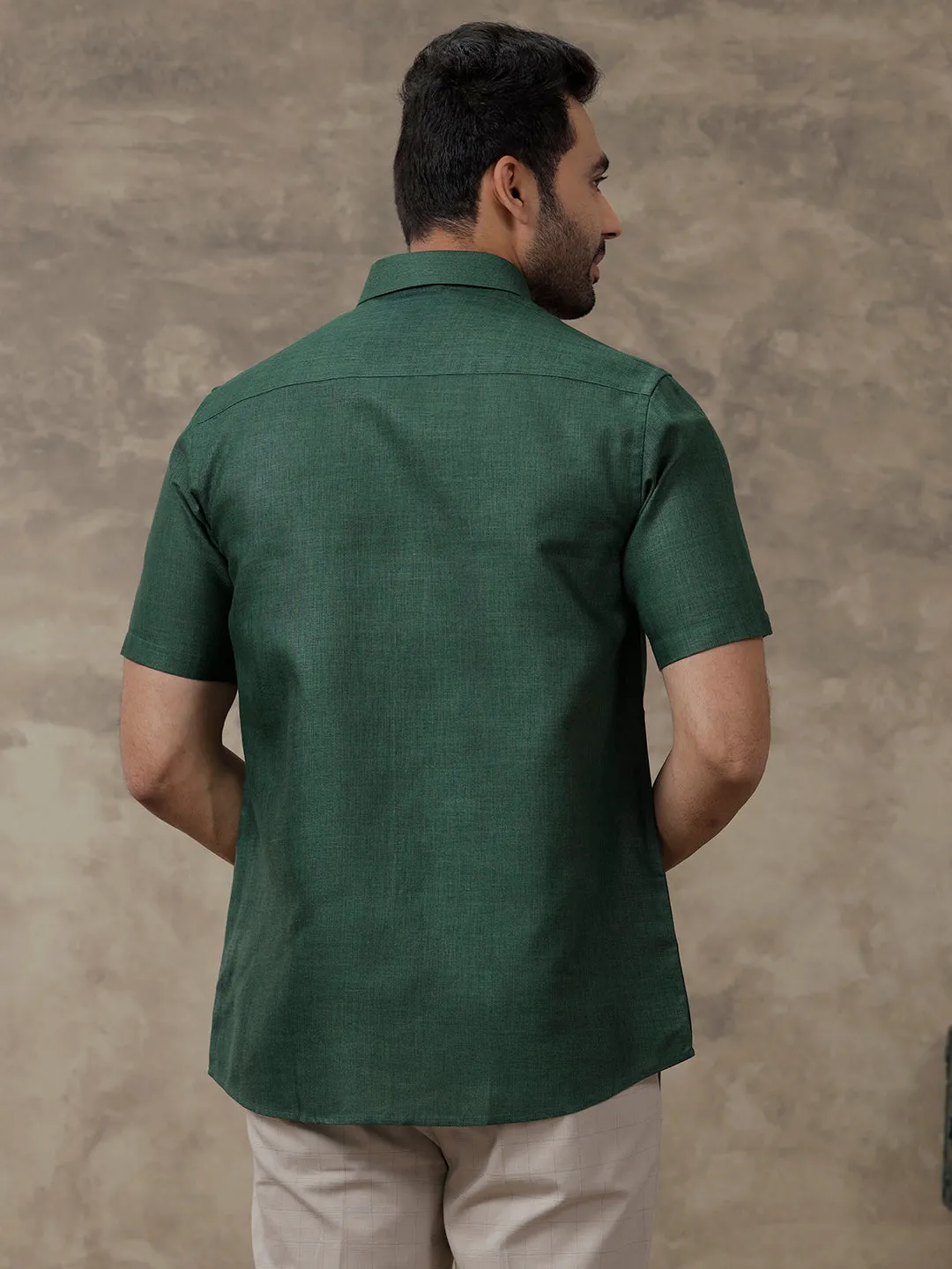 Men Cotton Blend Half Sleeves Shirt Dark Green T26 TB9