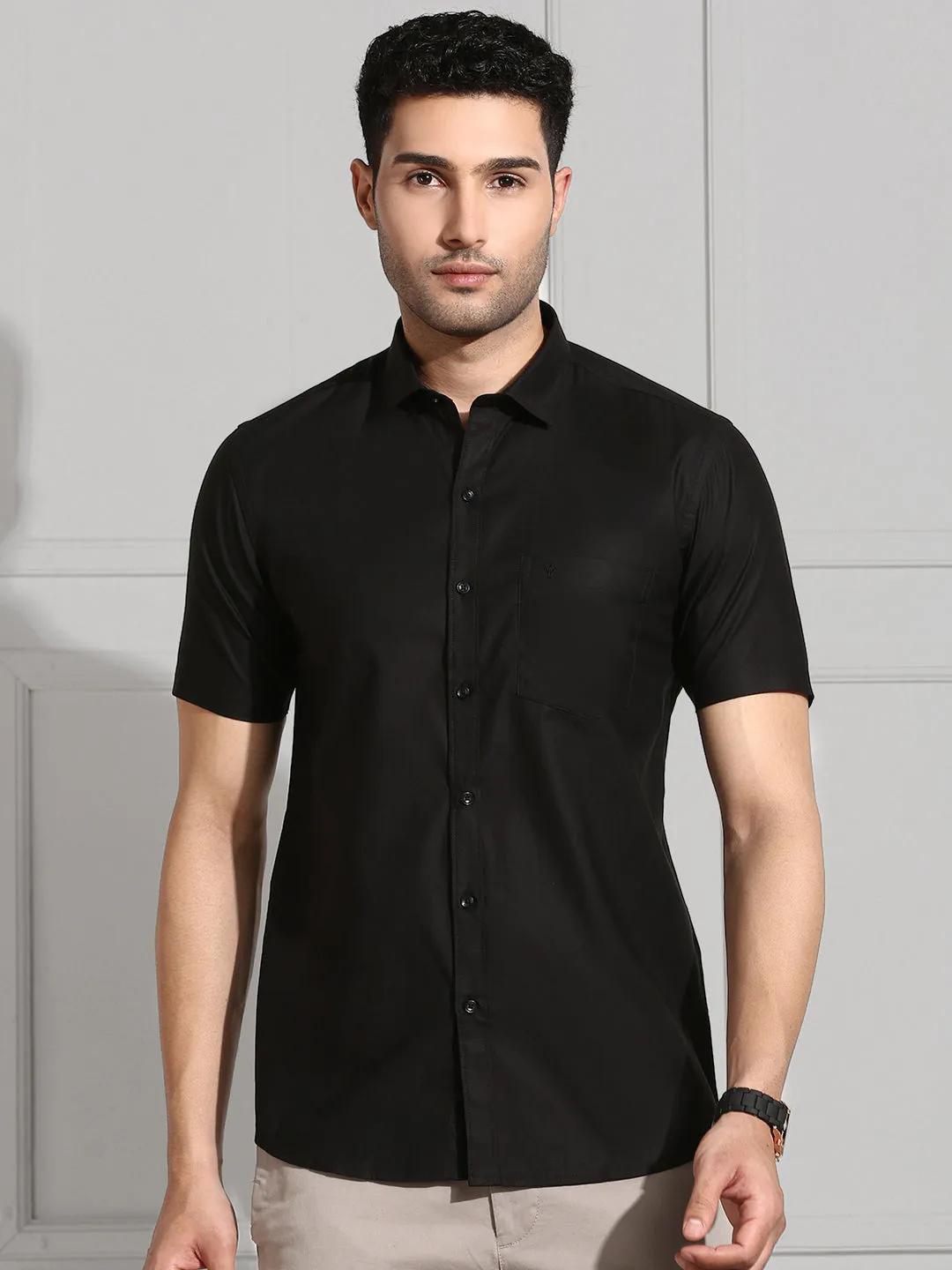 Men Cotton Blend Shirt Black