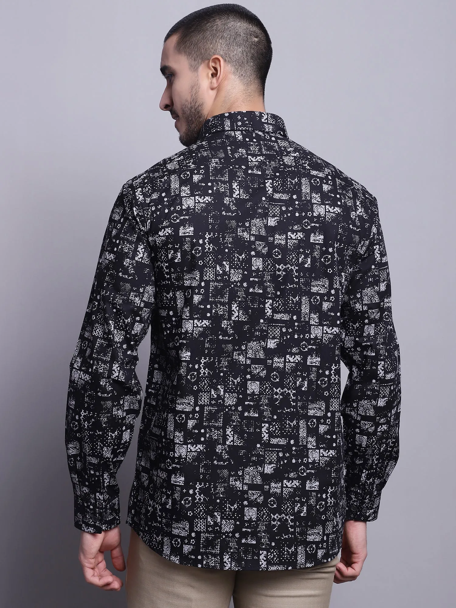 Men's Black Party Abstract Print Full Sleeve Shirt