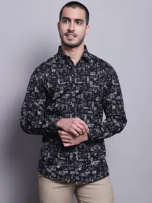 Men's Black Party Abstract Print Full Sleeve Shirt