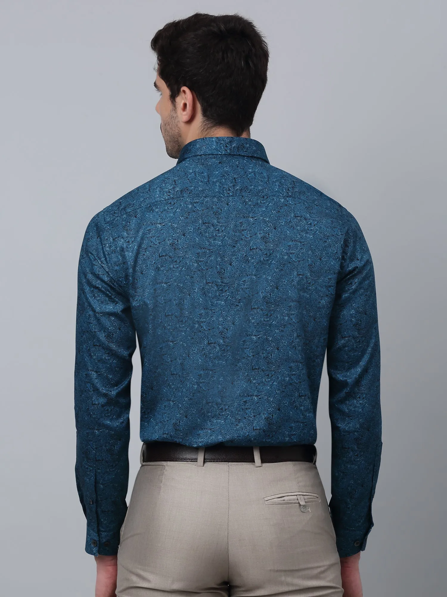 Men's Blue Party Paisley Print Full Sleeve Shirt