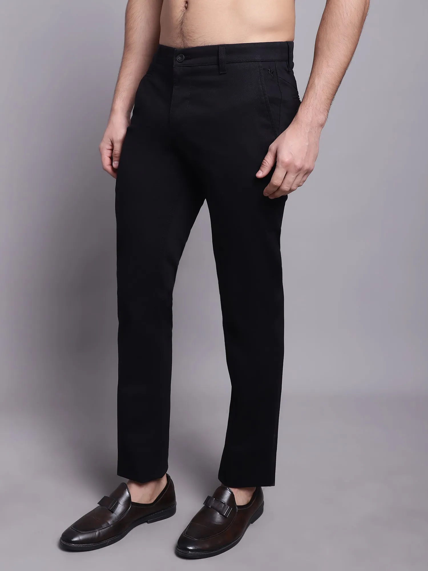 Men's Casual Flat front Black Trousers