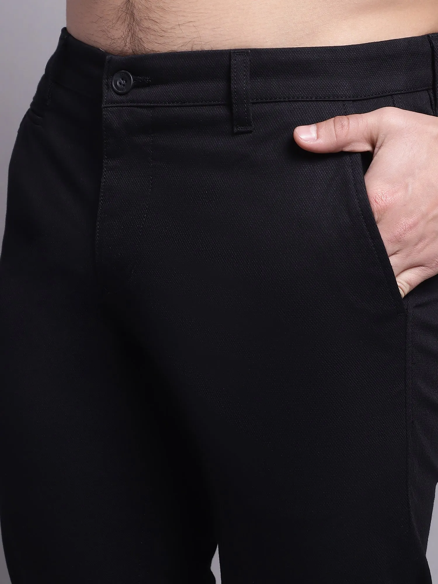 Men's Casual Flat front Black Trousers