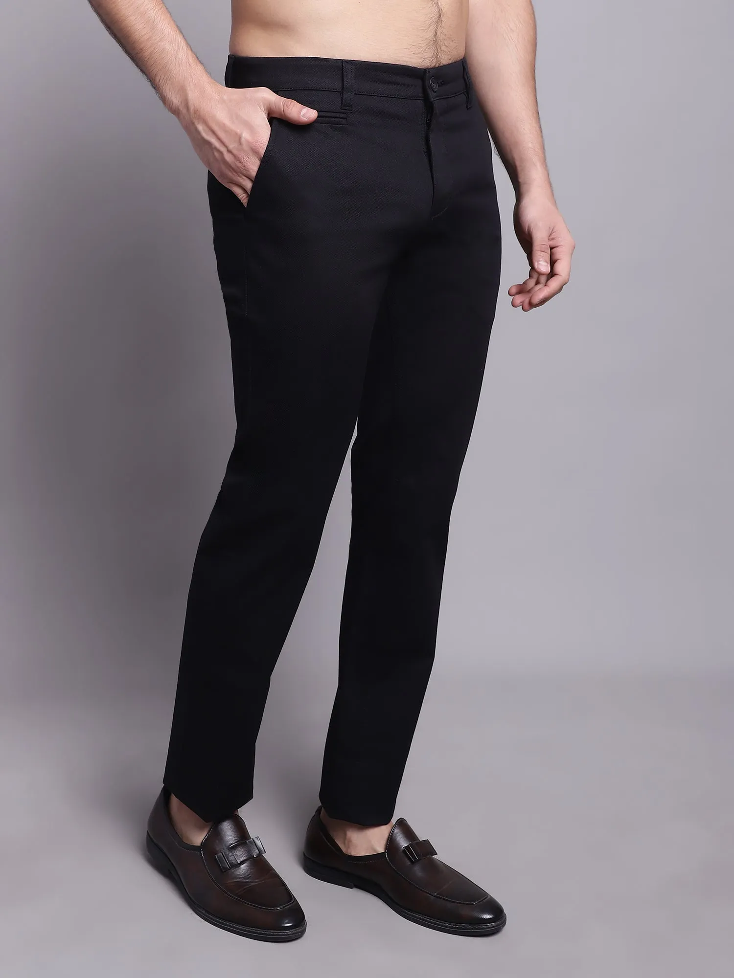 Men's Casual Flat front Black Trousers